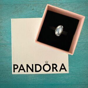 Retired Pandora Bracelet Charm - Blue & White Swirl Murano Glass Silver 925